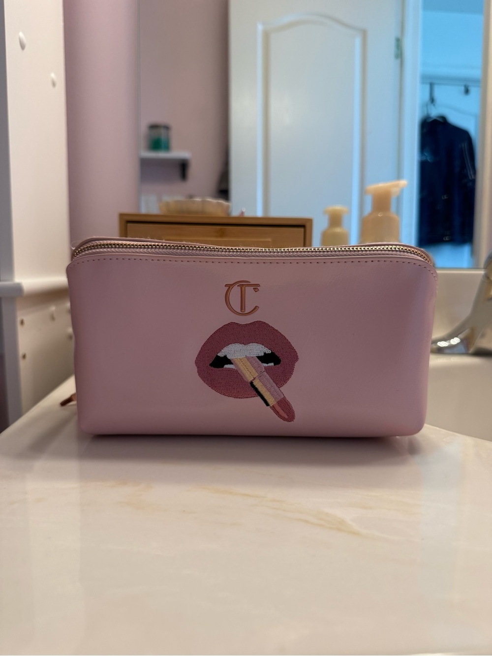 Charlotte Tilbury Pink Lipstick Motif Cosmetic Pouch